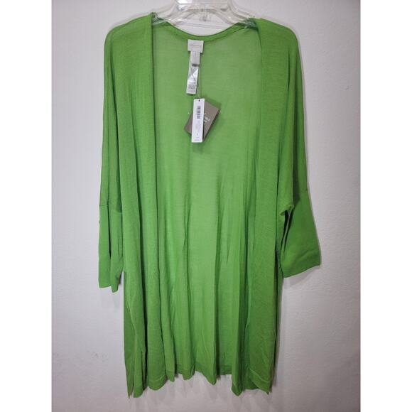 Chico's Convertible Cardigan Sweater 1 Oversize Chive Green Long New NWT M 8 - Picture 1 of 7